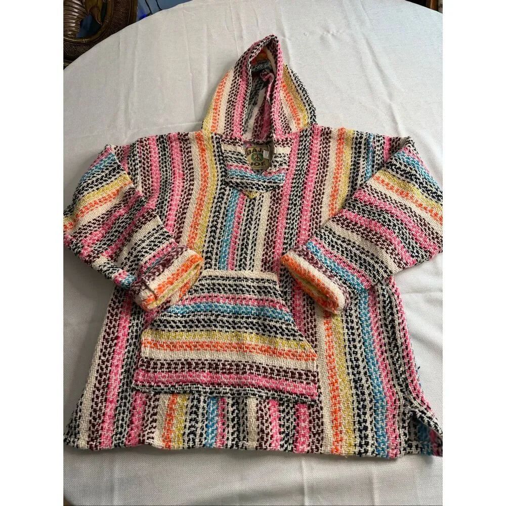 Baja Joe Stripe Rug Hippie Boho Chic Sweatshirt Hoodie Size Small